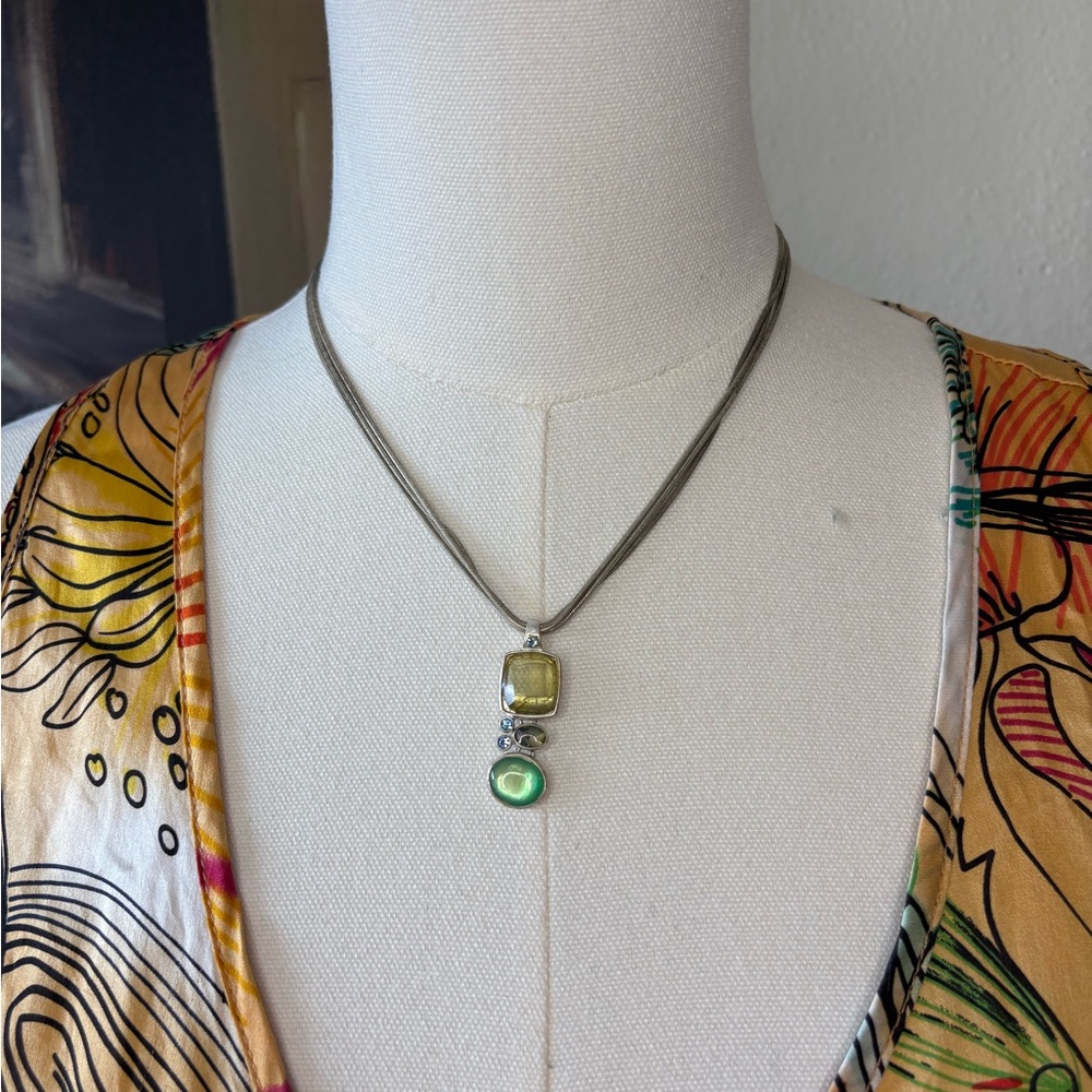 Vintage Silver Tone, Yellow & Green Necklace